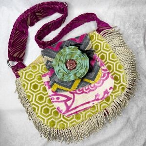 MISS‎ MARGO Designs Tapestry Boho Velvet Fringe Funky Crossbody Bag Carpet Bag